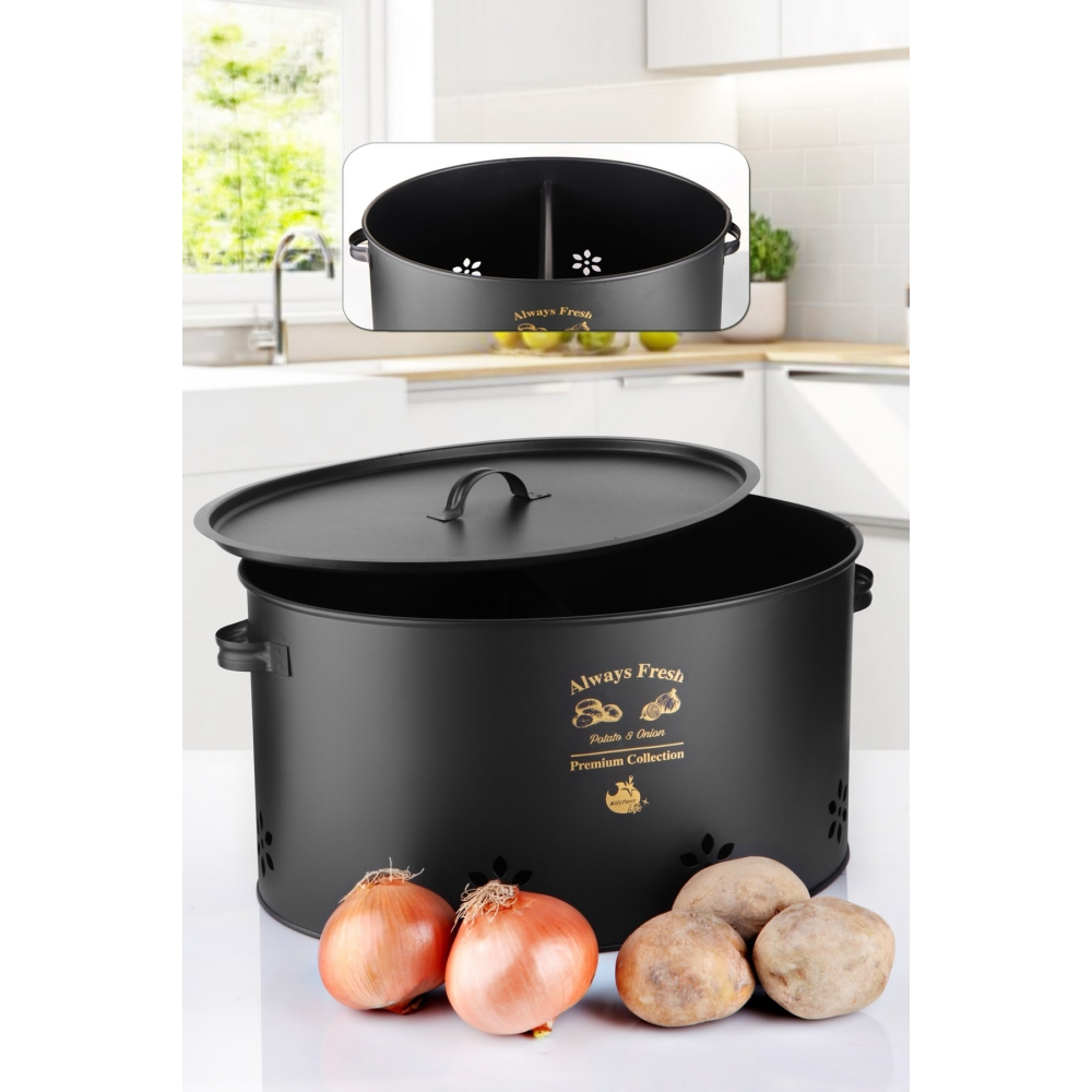 Büyük Boy Bölmeli Lüx Metal Patates-soğan Kovası Sepeti