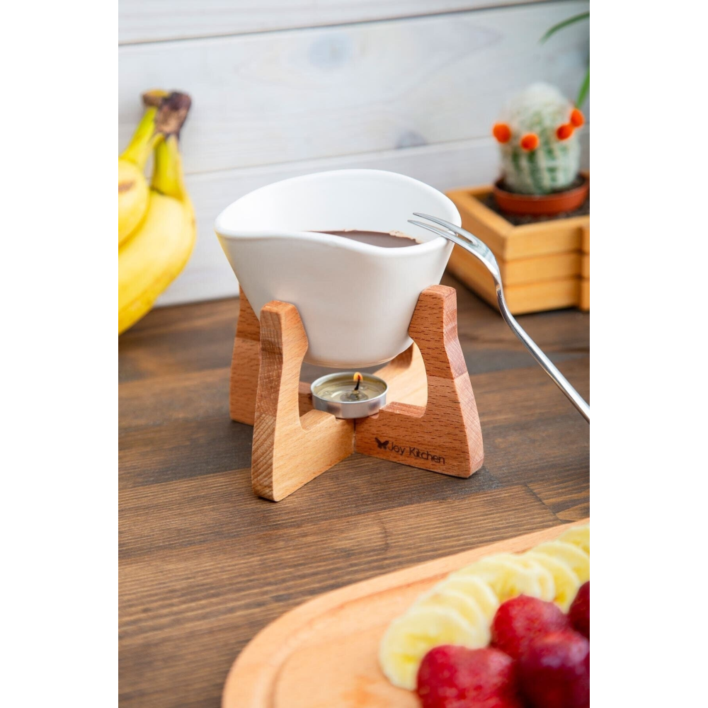 Beyaz Ahşap Standlı Fondü Seti