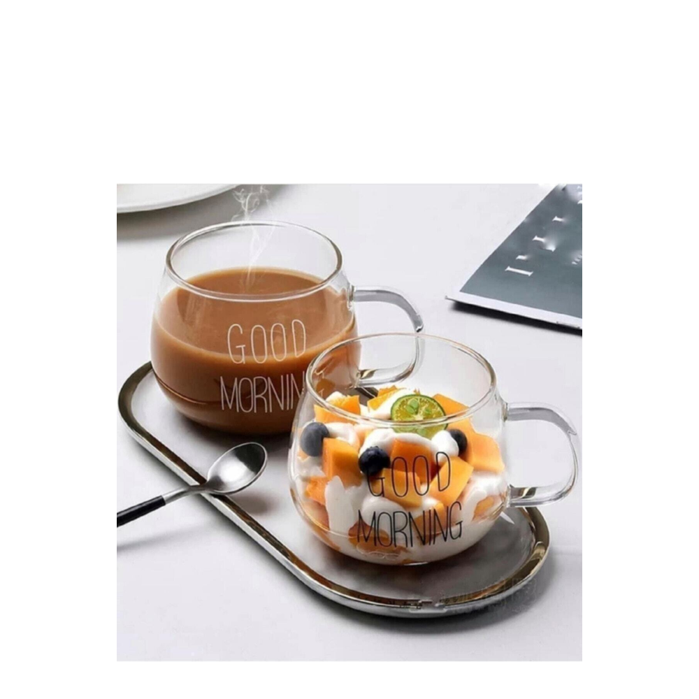 2 Li Good Morning Günaydın 400 ml Borosilikat Cam Kupa Fma00618