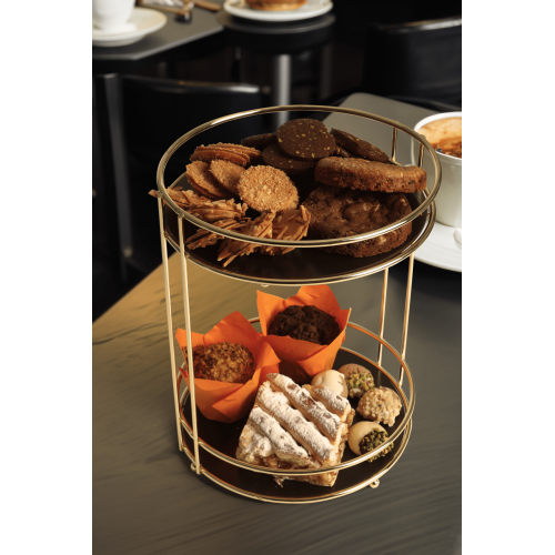 Kozmetik Takı Düzenleyici Çok Amaçlı Organizer 2 Katlı Servis Sunum Tepsisi Ikramlık Gold