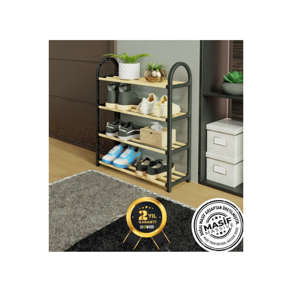4 Katlı 1.sınıf Süper Kalite Masif Ahşap Ayakkabılık 2 Yıl Garantili Sw 5004