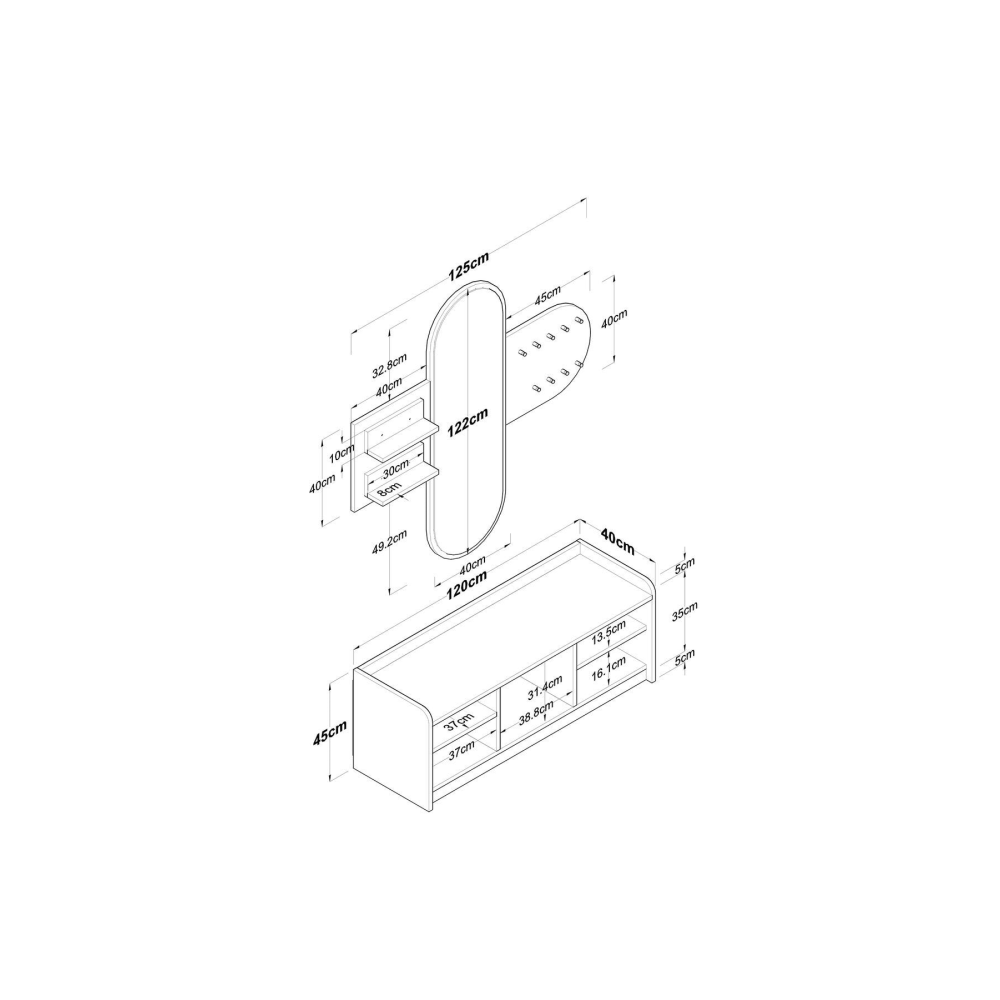 Rani Ee101 Aynalı Vestiyer Modern Portmanto Duvar Askısı Ayakkabılık Renk: Beyaz - S. Ceviz
