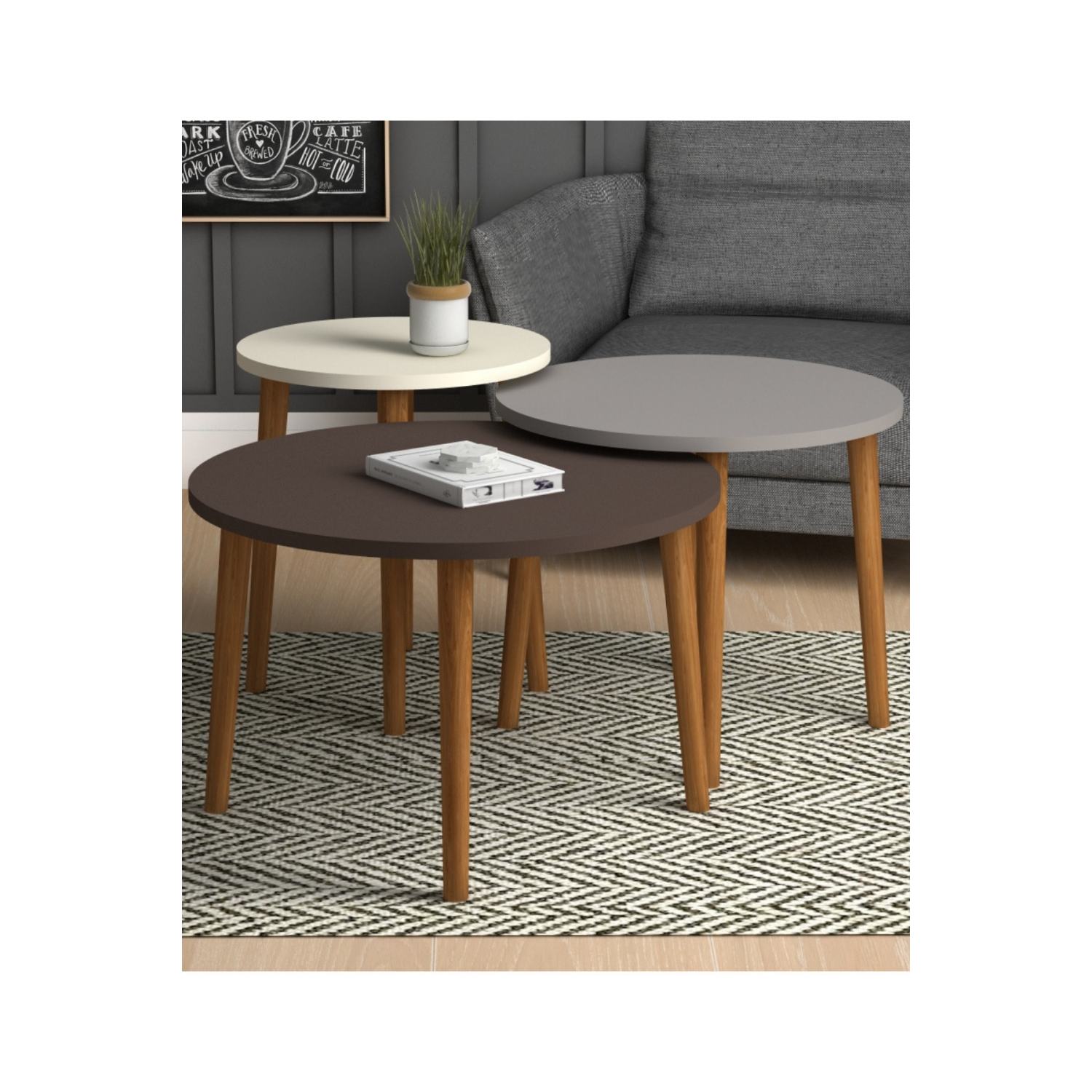 Roma 3lü Ortasehpa Krem Gri Koyukahve