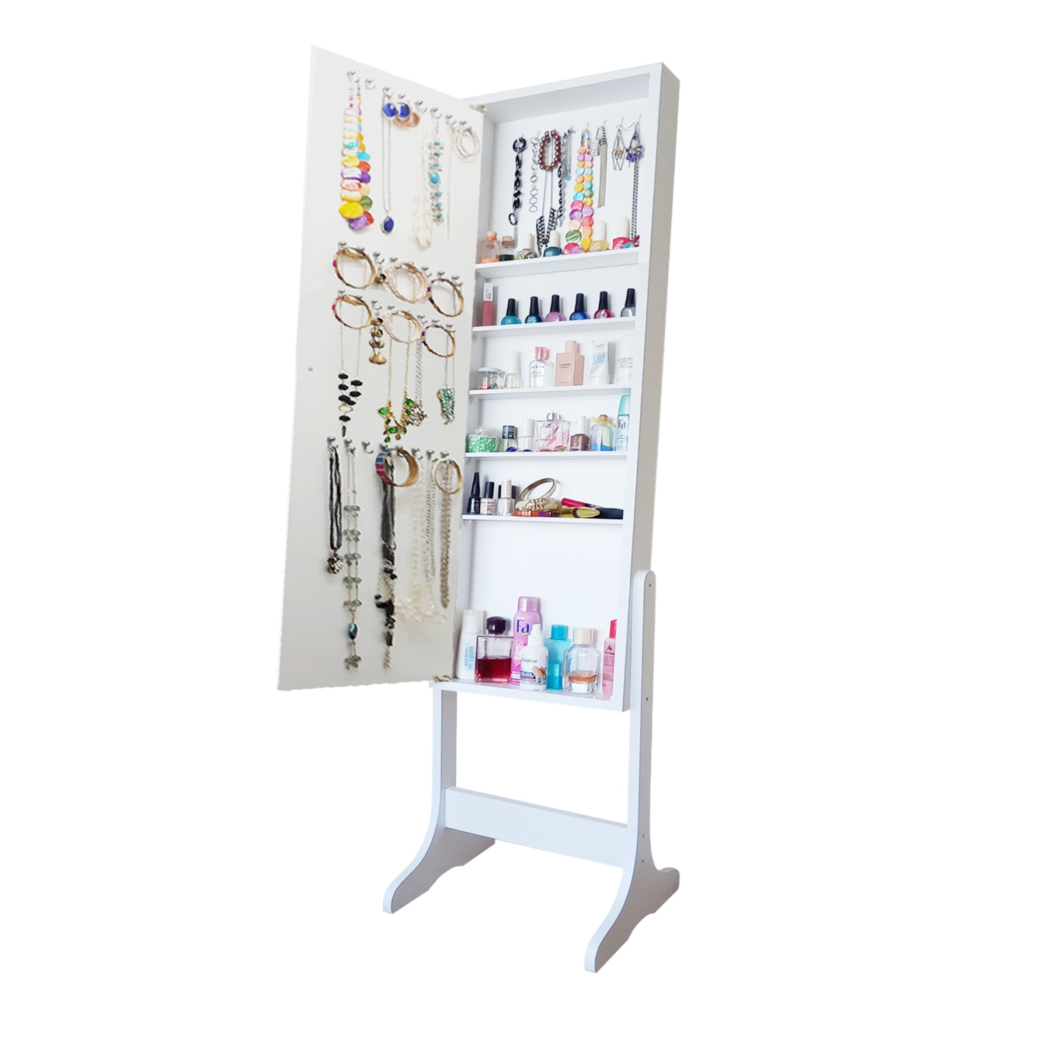 Beyaz Yıldız Demonte Ayaklı Aynalı Takı Dolabı