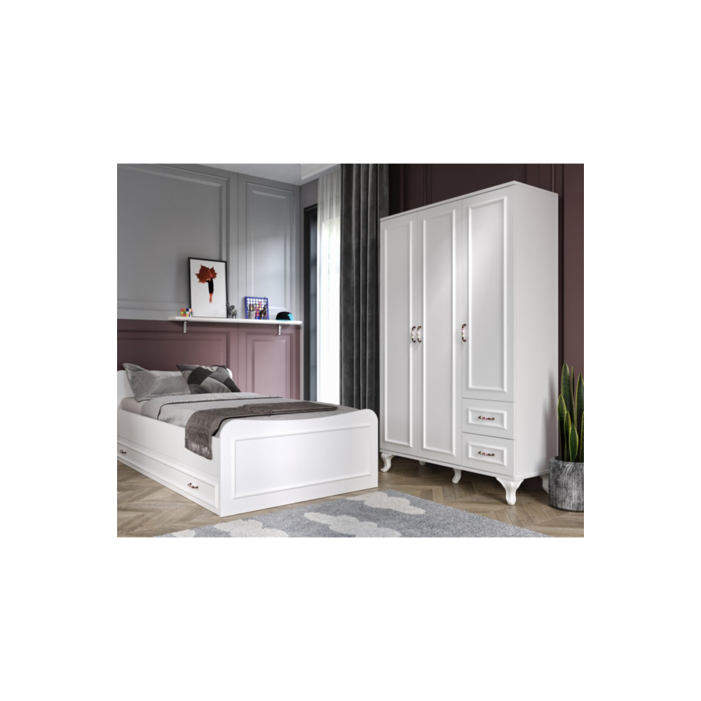 Kartopu Country Oda Takımı - 3 Kapaklı Gardırop, Yavrulu Karyola, 3 Çekmeceli Şifonyer Tamamı Mdf