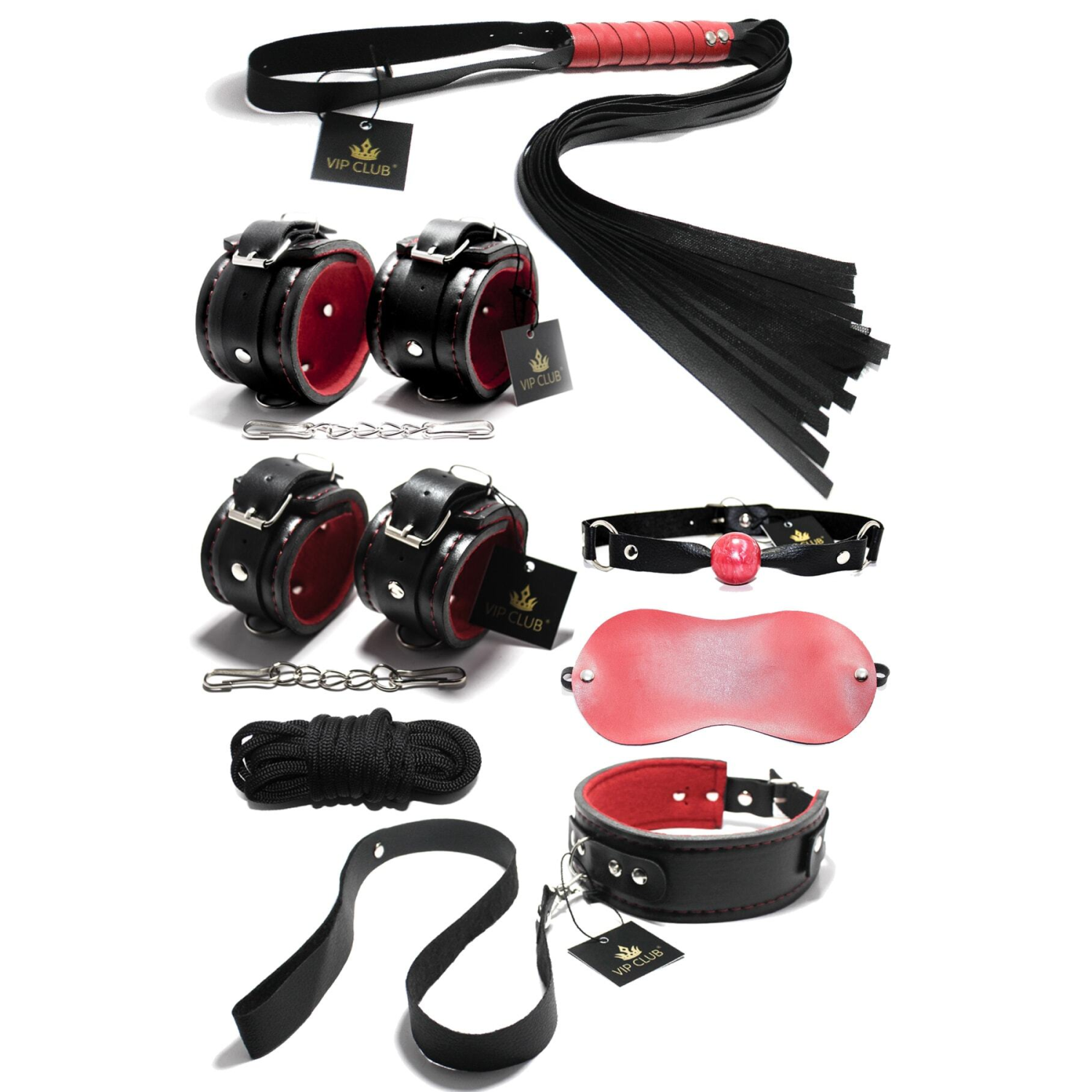 Fantezi Aksesuar 7li Fantazi Seti - El Ve Ayak Kelepçe - Kırbaç - Maske - Ağız Topu - Tasma - Ip