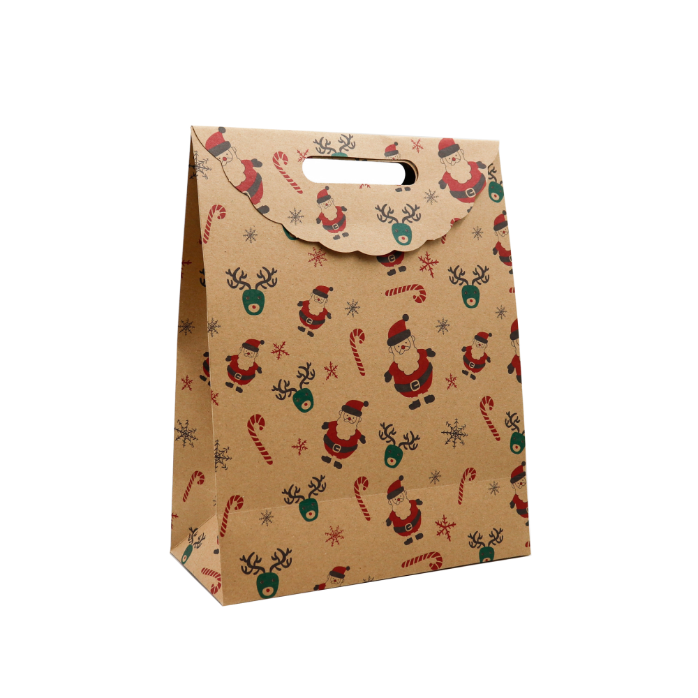 Yılbaşı Temalı Baskılı Zarf Model Karton Çanta , Yılbaşı Hediye Paketi Bantlı 25 x 32 x 12 cm 2 Adet