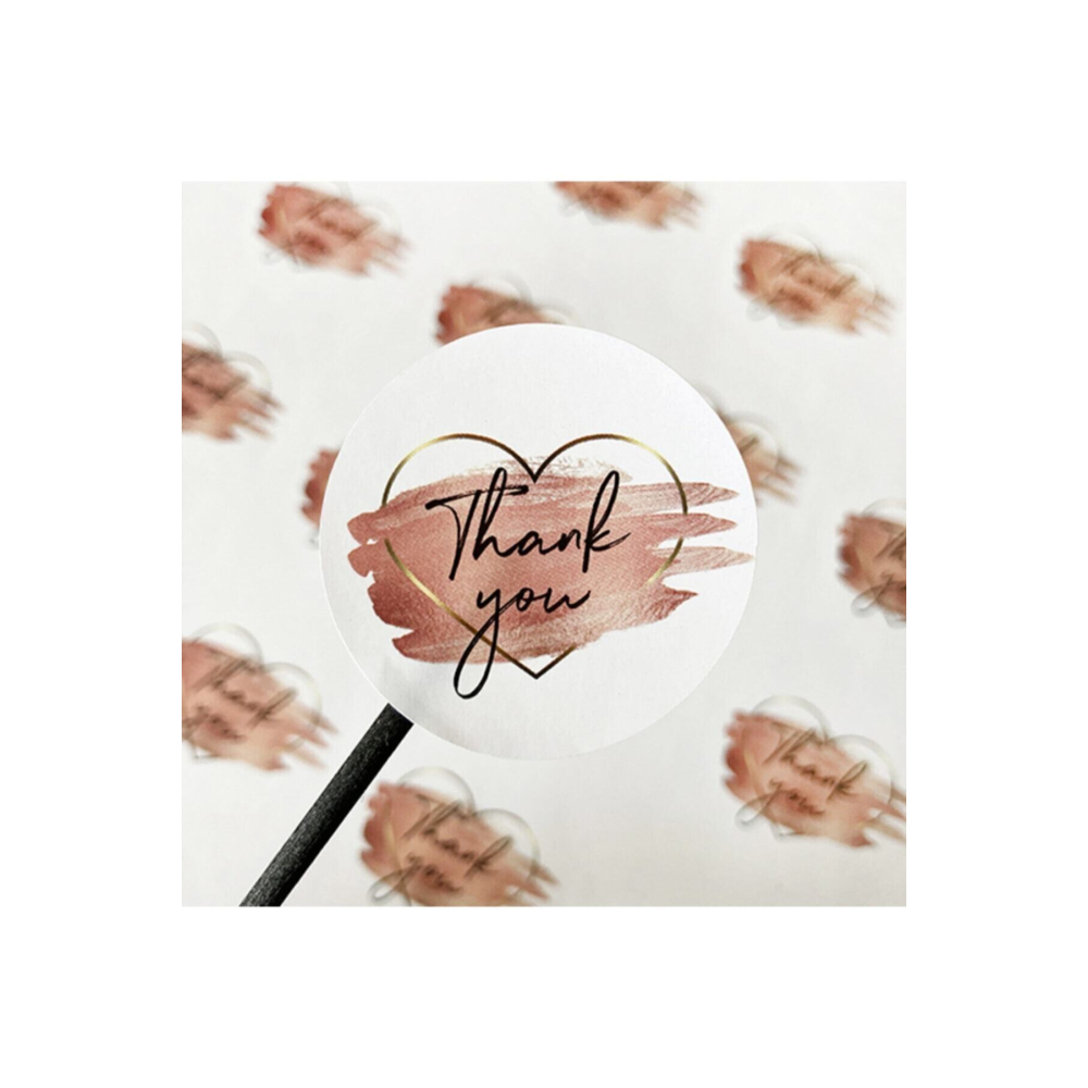 Sticker Kuşe (4X4CM) 70 Adet - Thank You- Kalp