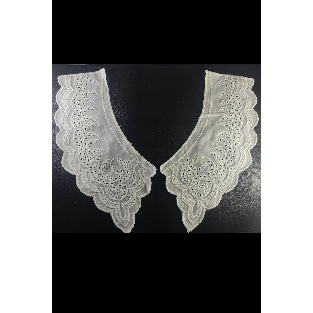 Vintage Pamuk Fisto Yaka Yağmur Desen Beyaz