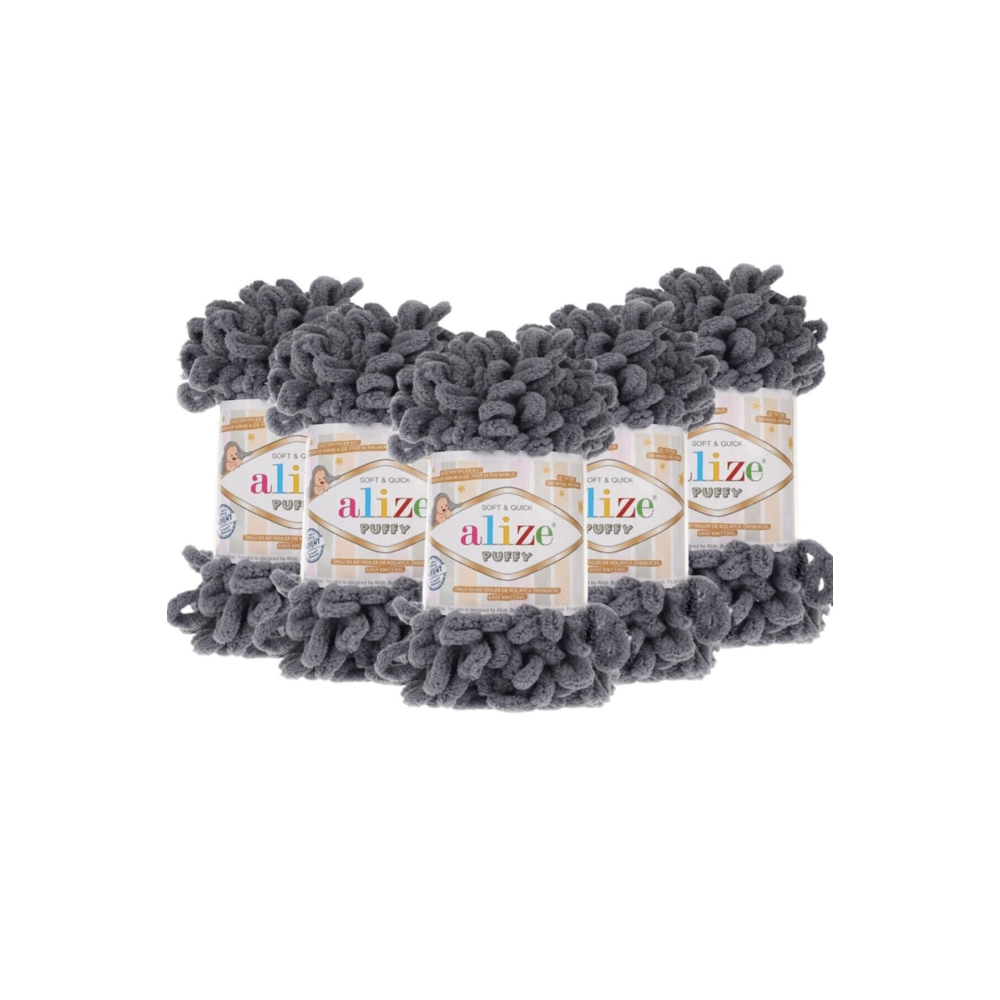 Puffy El Örgü Ipliği 5'li Paket - 87 Koyu Gri - 100 Gr. 9 Mt. Parmak Örgü Ipi
