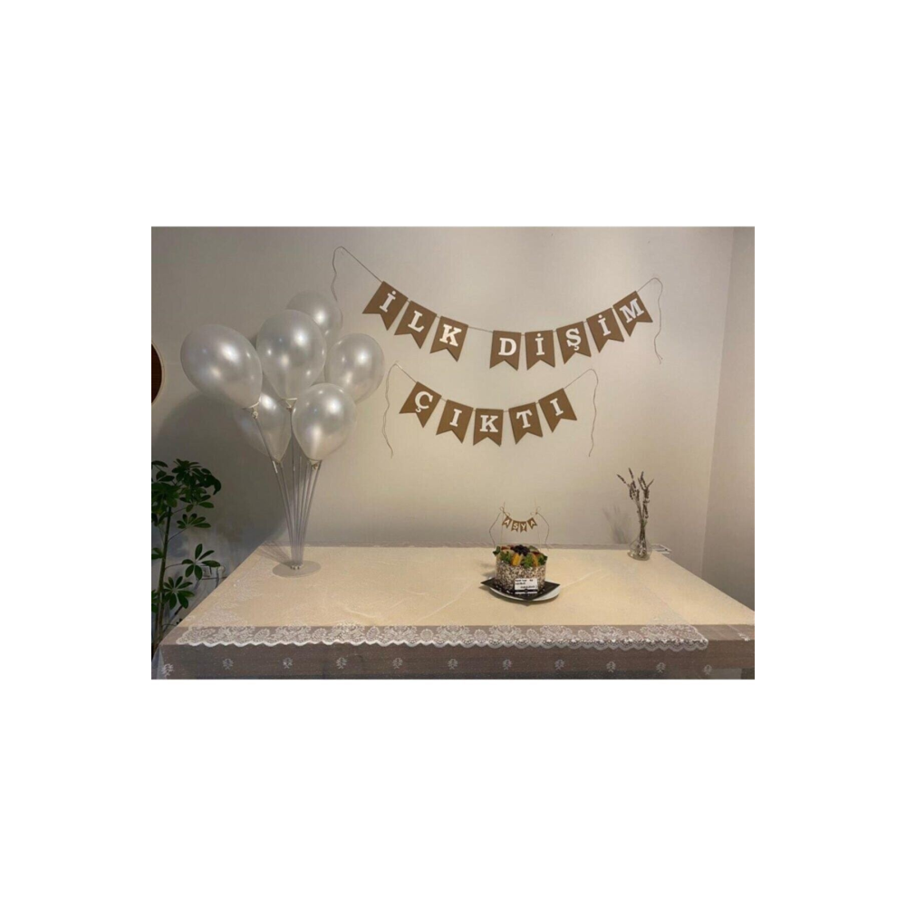 Ilk Dişim Çıktı Flama Yazı Banner Kraft Beyaz