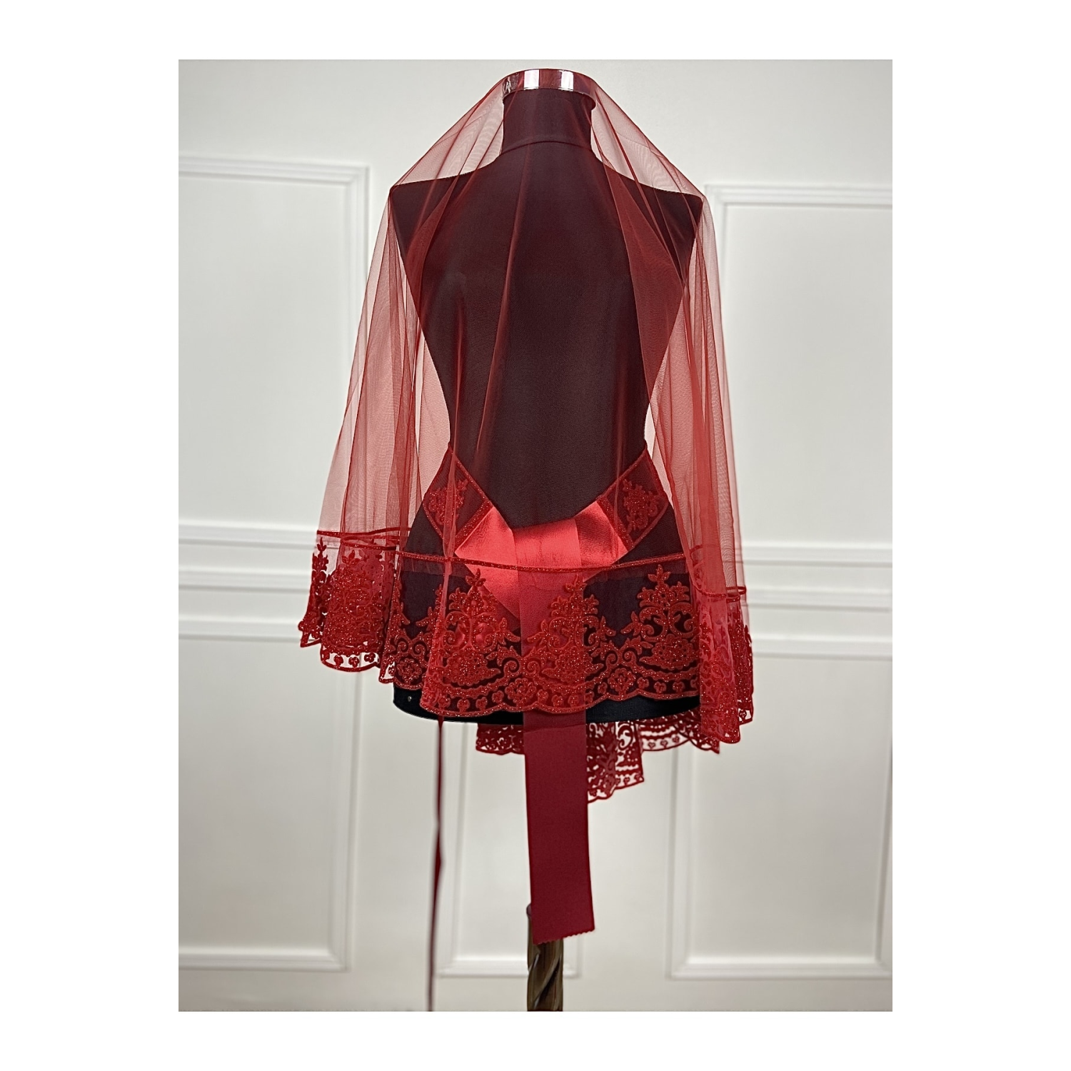 Kırmızı Gelin Duvak Kına Örtüsü Alı Seti Takımı Flok Simli