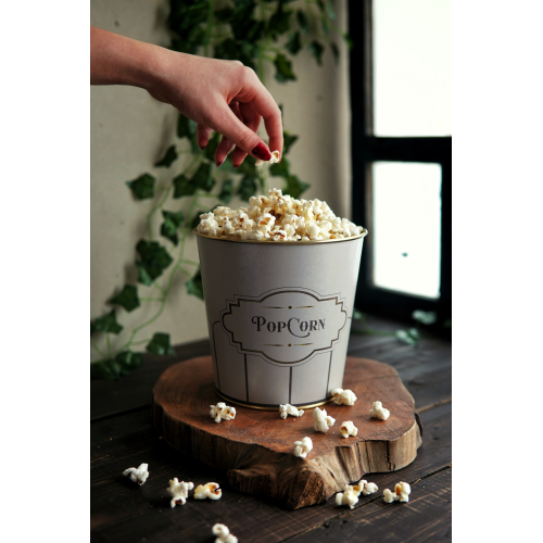 Metal Popcorn Kutusu - Patlamış Mısır Kovası 13.5 Cm, Retro