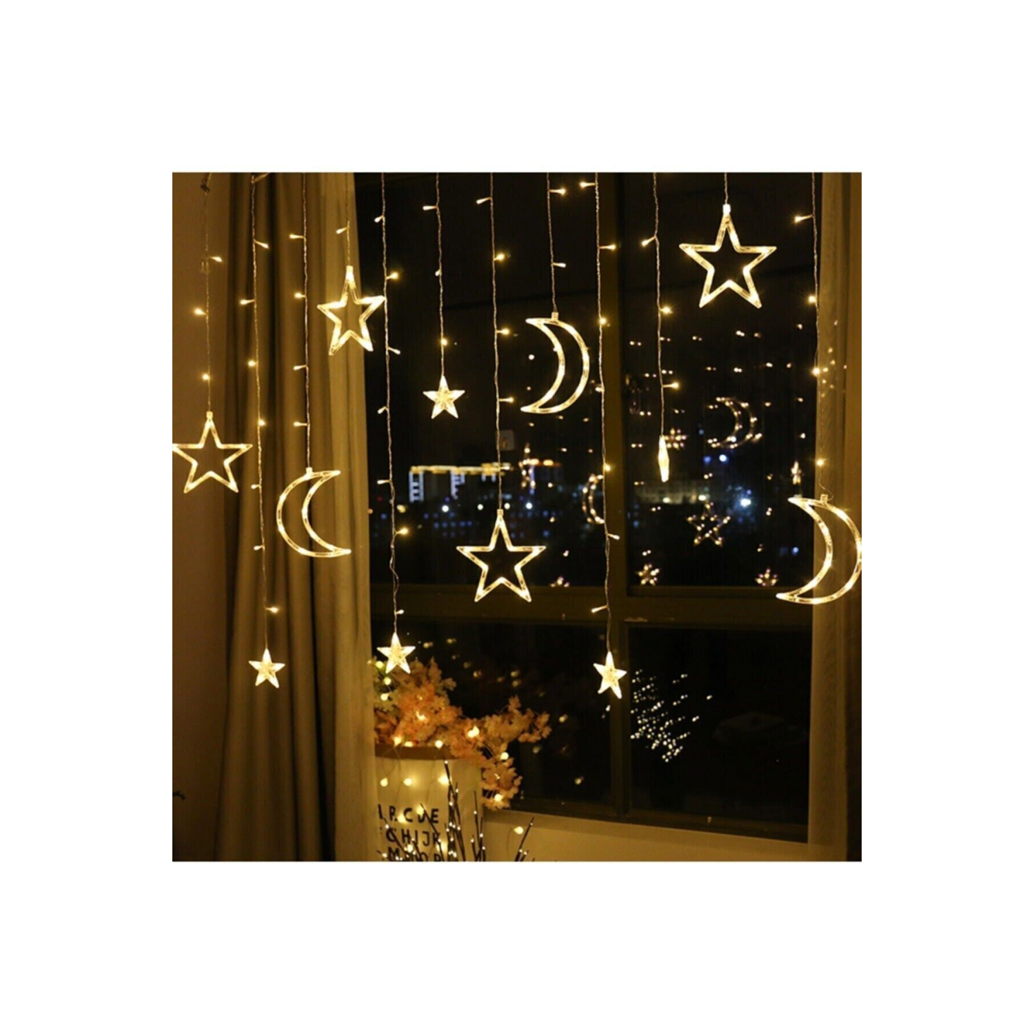 Dekoratif Süsleme Işığı Ay Yıldızlı Peri Led Perde Süsleme Işığı 3 Metre Yılbaşı Doğum Günü Işık