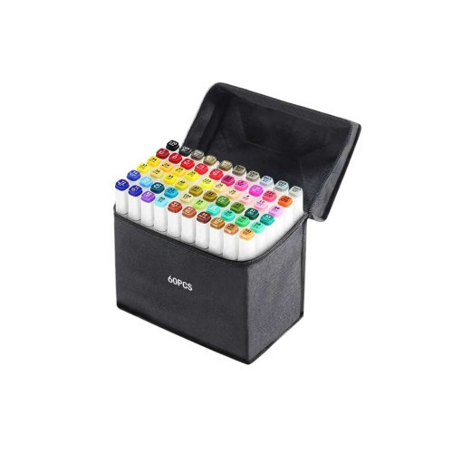 60 Adet Çift Taraflı Marker Kalem Seti Çantalı Standlı