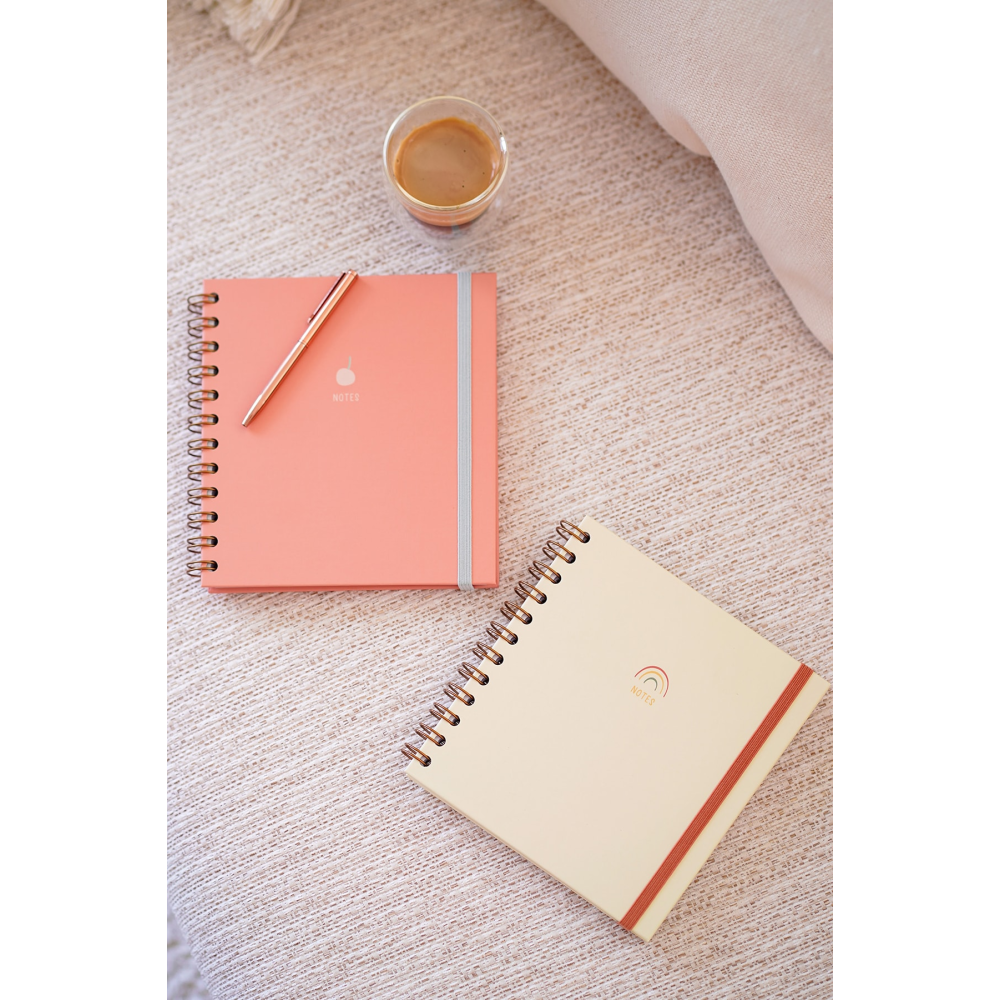 15x15 Cm Kare 2'li Set Spiralli Çizgili Tarihsiz Not Defteri Gökkuşağı