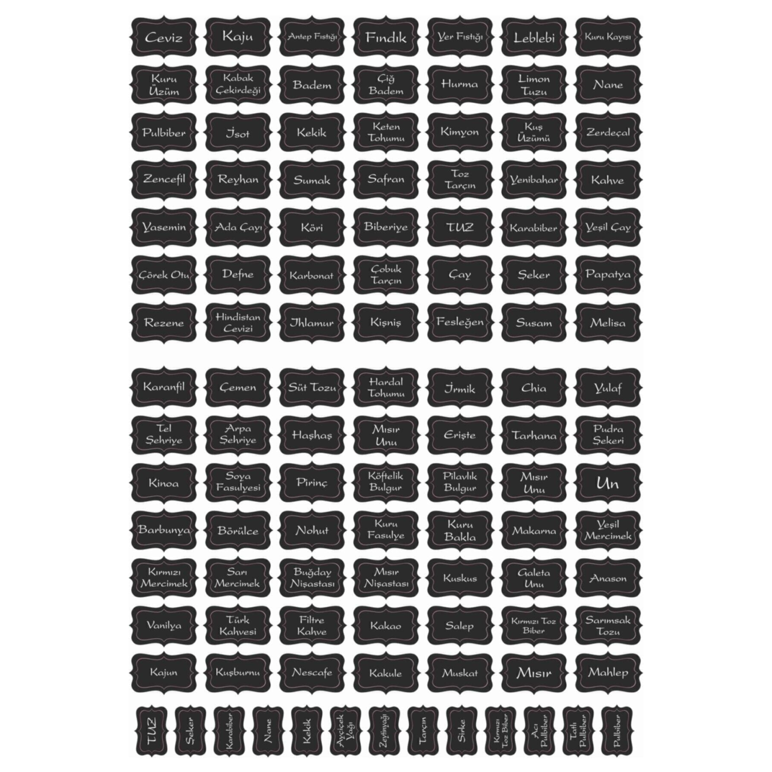 111 Adet Kuruyemiş - Baharat - Bakliyat Kavanoz Etiketi - Stıcker