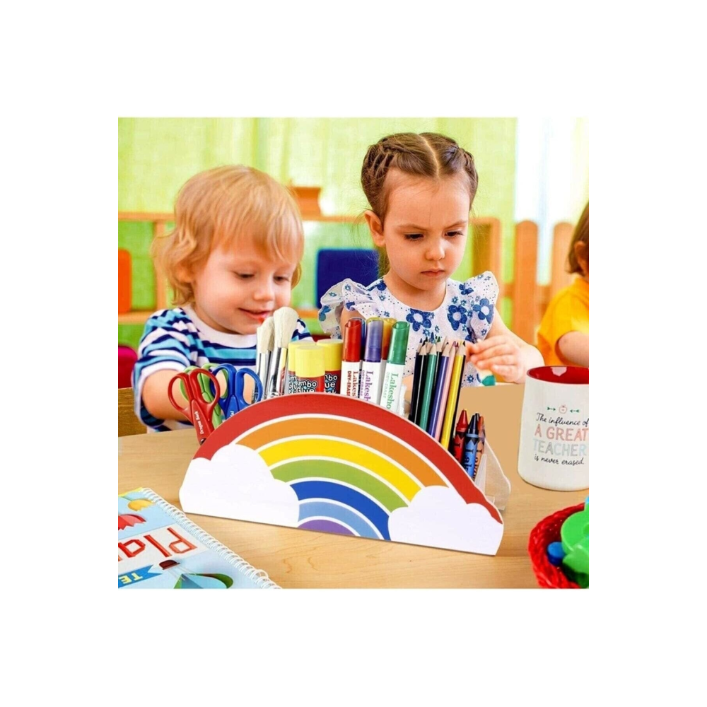 Ahşap Gökkuşağı Çocuklar İçin Masaüstü Kalemlik Kalem Kutusu Organizer