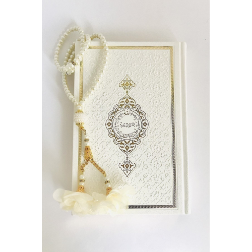 Gelin Kuran'ı Kerim'i.hafız Boy(14 X 20) Termo Deri Beyaz Kuran-ı Kerim,inci Tesbih.