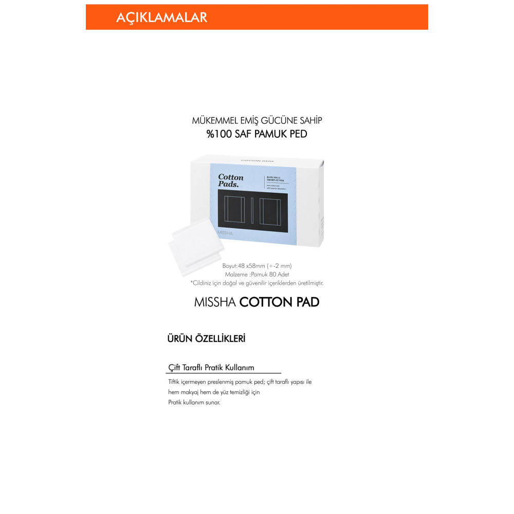Ürün Emmeyen Dayanıklı Pamuk %100 Pamuk Pedleri Cotton Pads (80Adet)