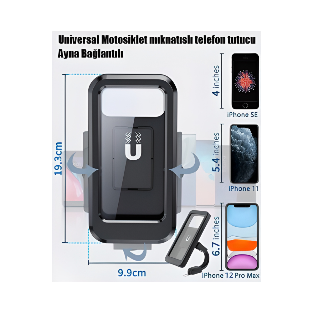 Motosiklet Bisiklet Telefon Tutucu Ayna Bağlantılı Su Geçirmez Kılıf Motor Tutacağı