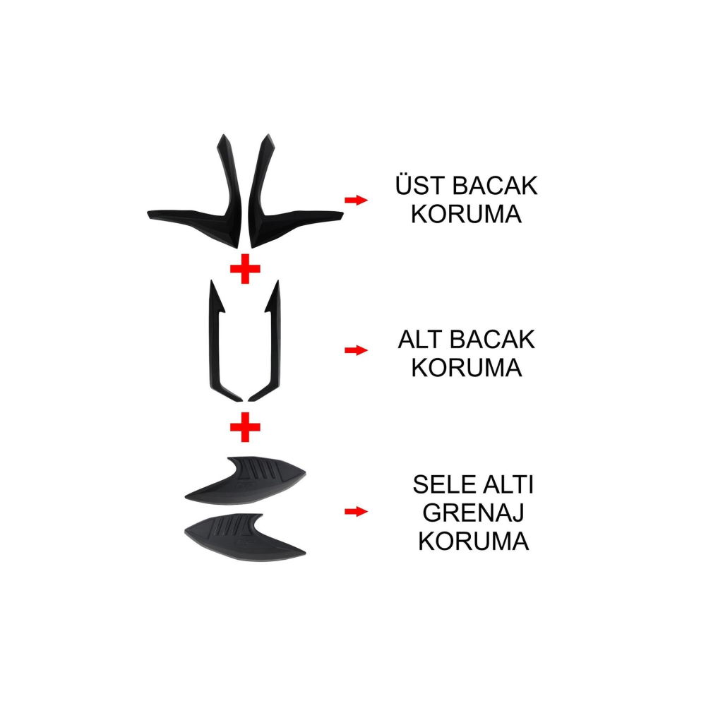 Gp Kompozit Honda Pcx 125 / 150 2021-2023 Uyumlu Üst/alt Bacak Ve Grenaj Koruma Seti Siyah