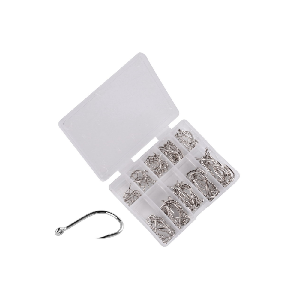 100 Adet Çelik Karbon Dikenli Balıkçılık Kanca Seti-gümüş