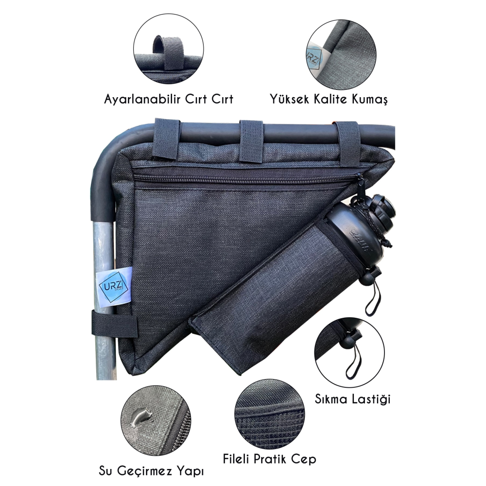 Bisiklet Çantası 2 Gözlü Su Geçirmez Özel Kumaş Üçgen Kadro Arası Suluk Hazneli 2.5 Lt. Kapasite