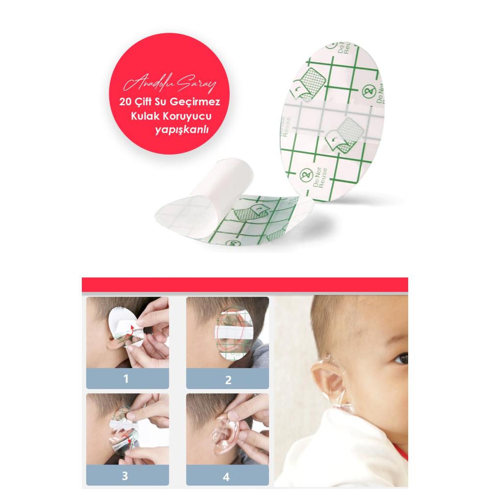 20 Adet Su Geçirmez Yapışkanlı Kulak Koruyucu | Tek Kullanımlık Kulak Koruyucu Bant Yüzme Duş Kuaför
