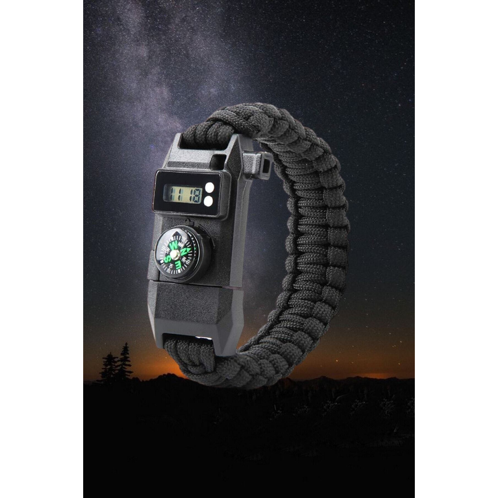 Paracord Bileklik Dijital Saat Pusula Ateş Başlatıcı