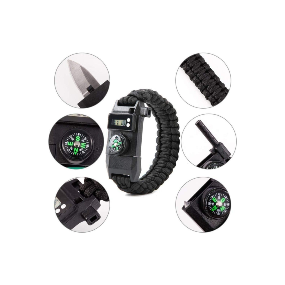 Paracord Bileklik Dijital Saat Pusula Ateş Başlatıcı