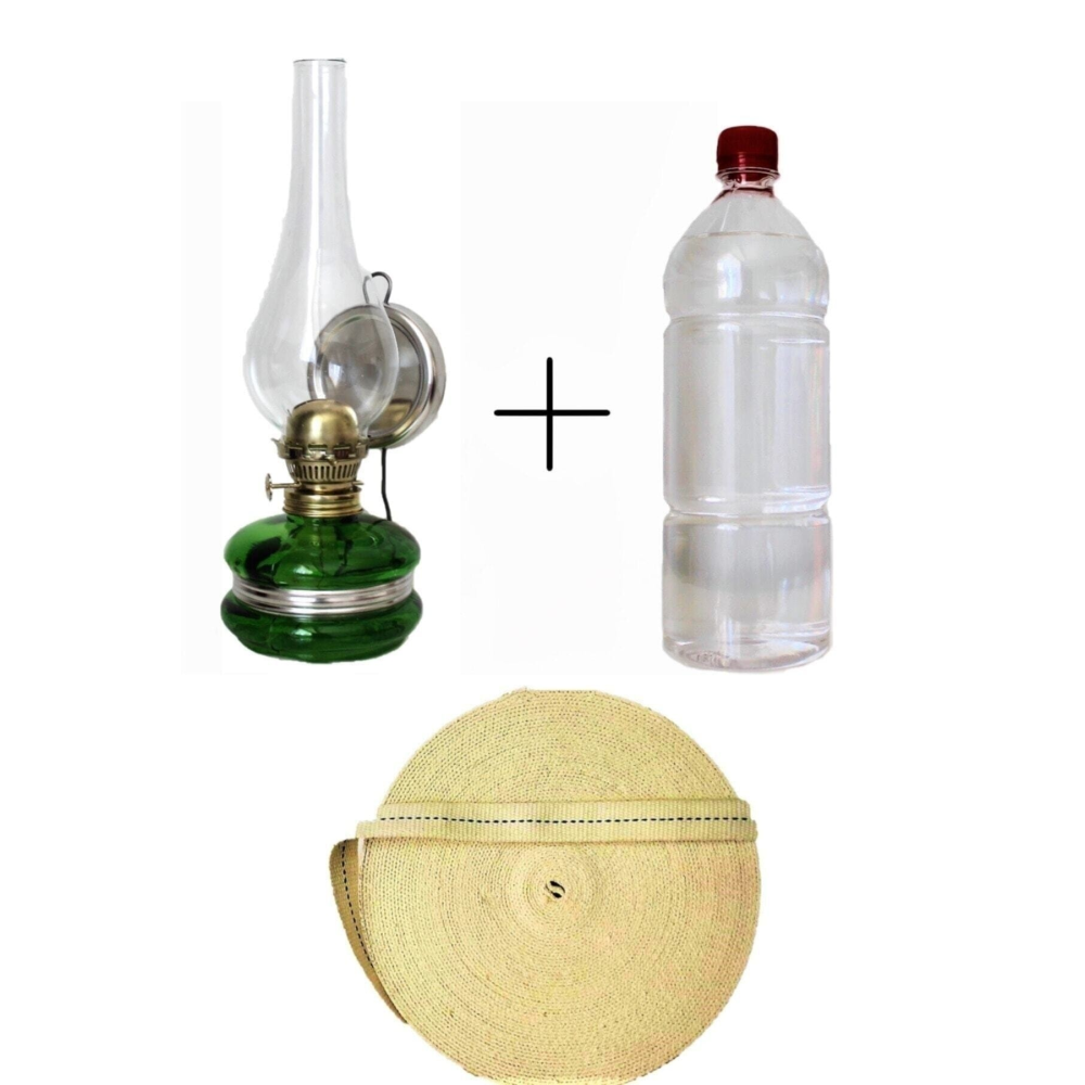 Klasik Gaz Lambası Yeşil 500 ml Kandil Yakıtı 10 Cm Fitil