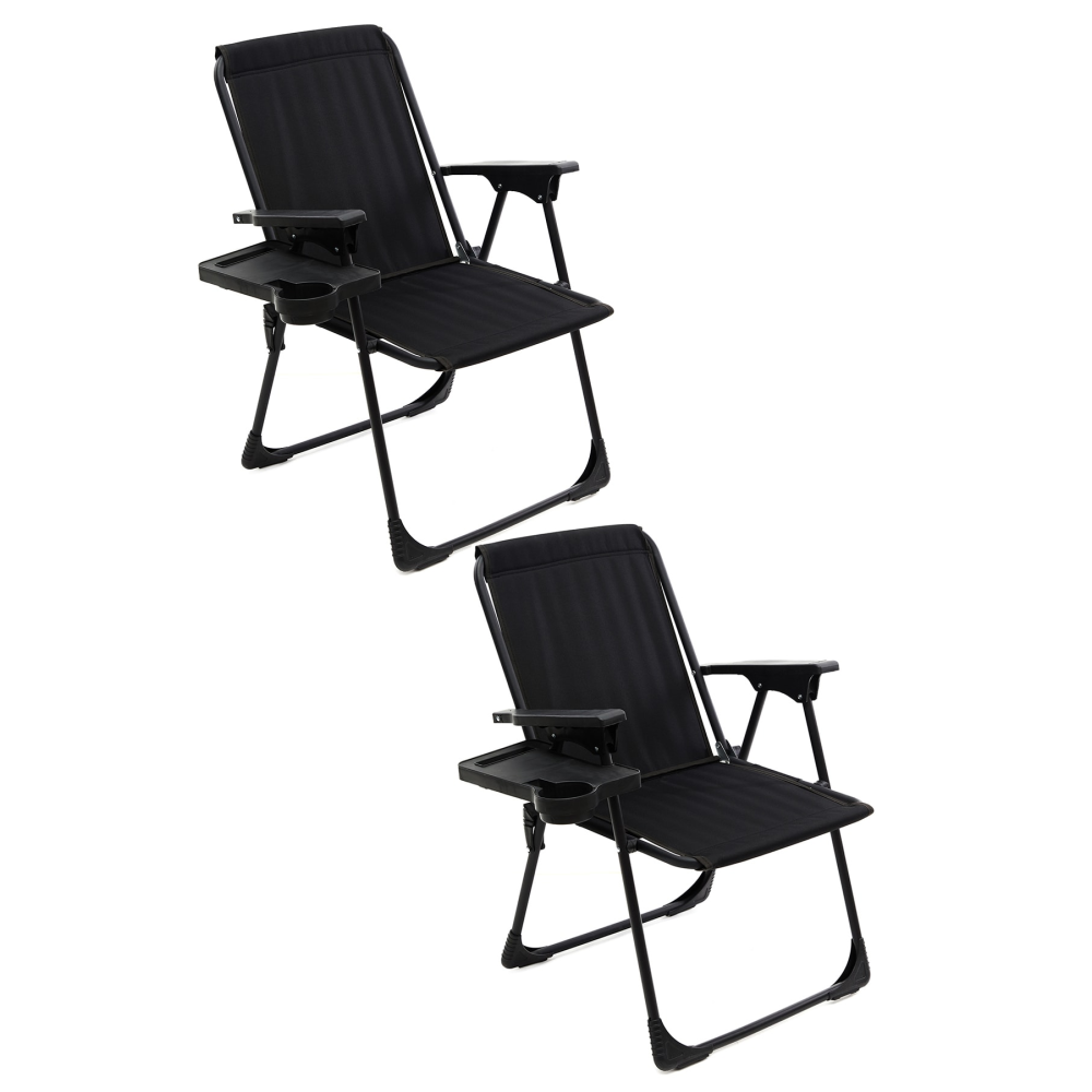 Natura 2 Adet Katlanır Kamp Piknik Sandalyesi Dikdörtgen Bardaklıklı Siyah