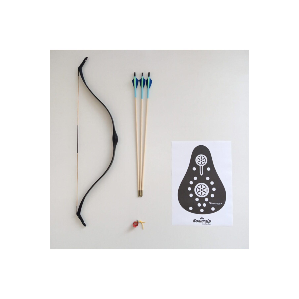 Geleneksel Okçuluk Başlangıç Genç Ok Yay Seti Siyah (3 Ok+ Zihgir+hedef)