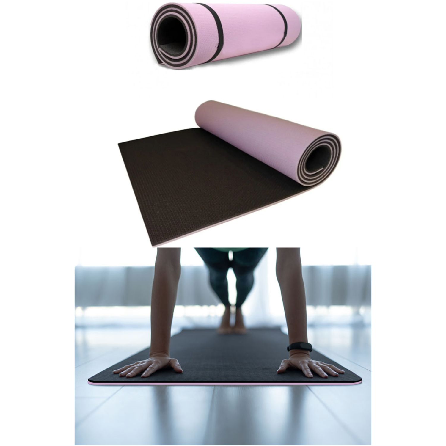 8,5 Mm Çift Taraflı Lila Siyah Pilates Matı Iz Yapmaz Kaymaz Egzersiz Minderi Kamp Matı