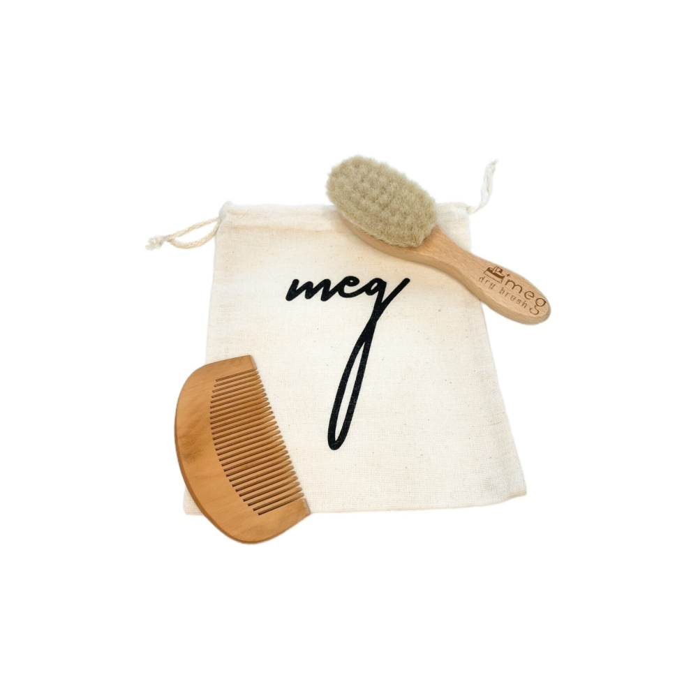 %100 Keçi Kılı Doğal Bebek Saç Fırçası Ve Doğal Ahşap Tarak 2'li Set Mini Boy