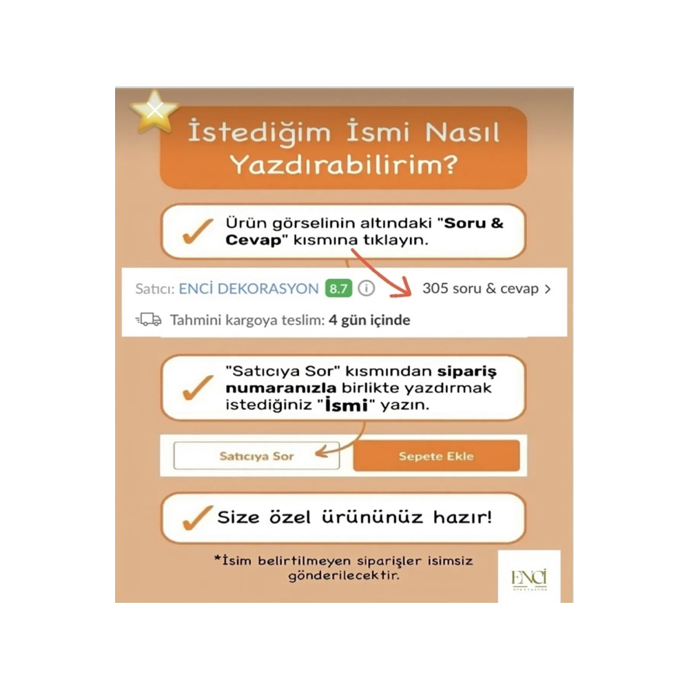 İsme Özel Doğal Bebek Keçi Kılı Tarak