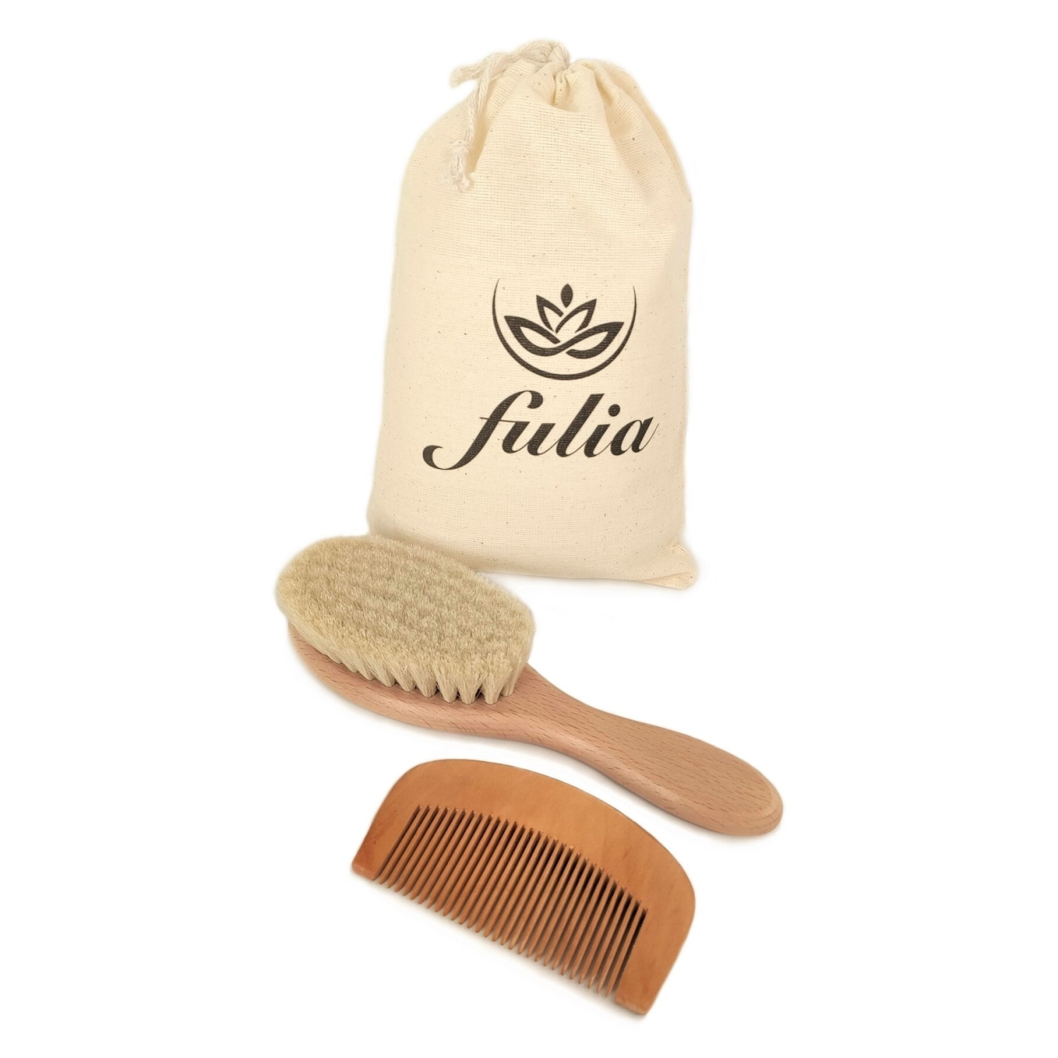 Maxi Boy Doğal Keçi Kılı Bebek Saç Fırçası Ve Doğal Ahşap Tarak 2'li Set