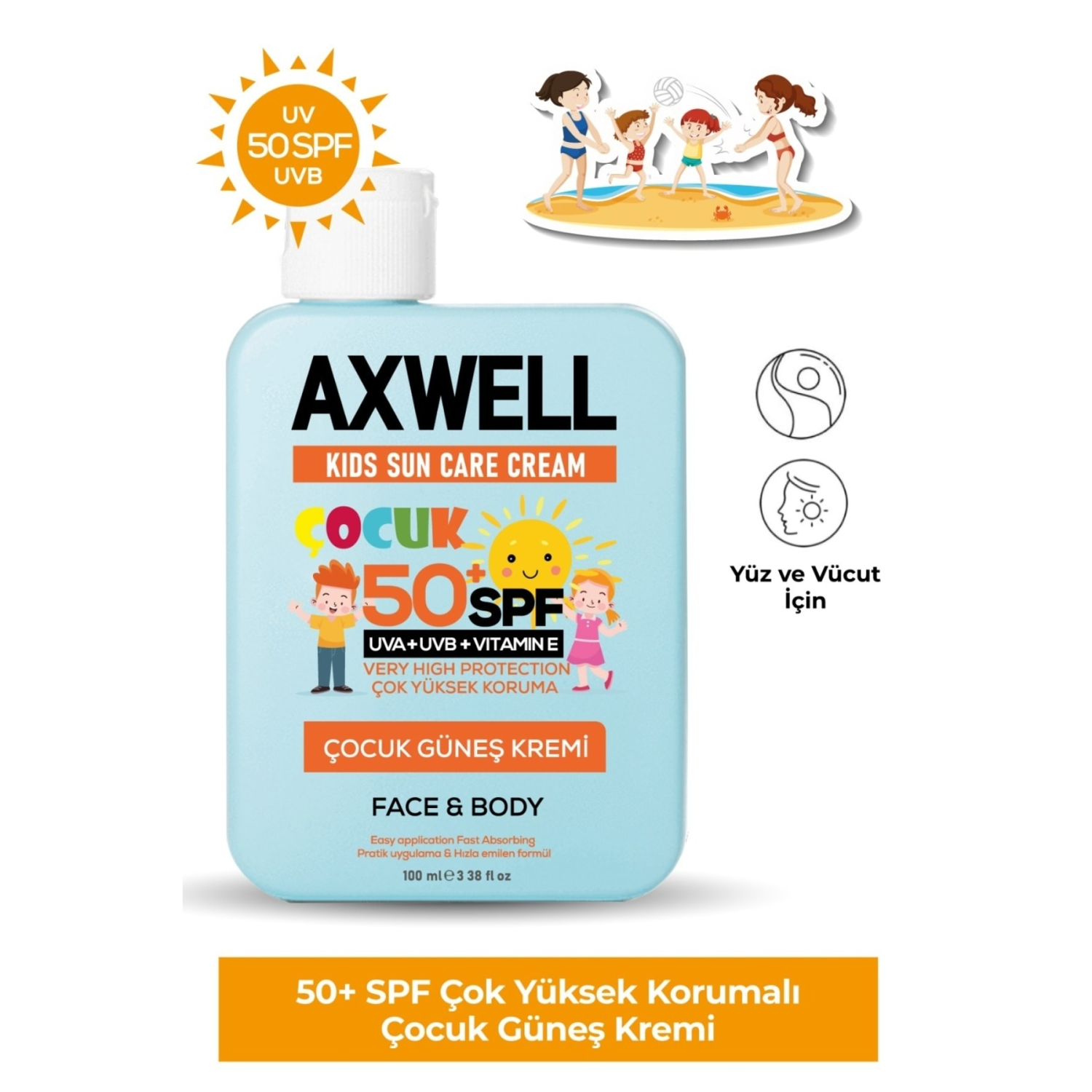 Kids Sun Cream Çocuk Güneş Kremi Çok Yüksek Koruma + Vitamin E Spf 50+ 100ml