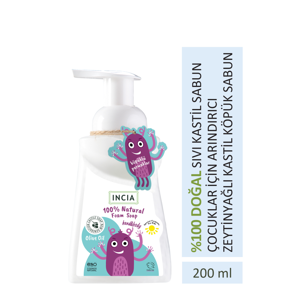 %100 Doğal Köpük Kastil Sabunu Çocuklar İçin Zeytinyağlı 10 Bitkisel Değerli Yağ Vegan 200 ml