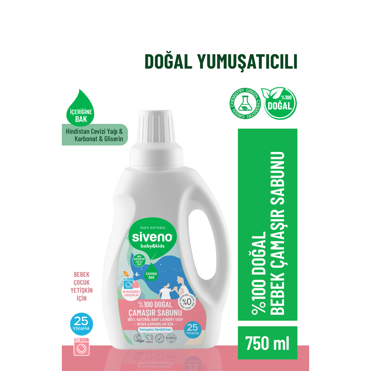 %100 Doğal Bebek Çamaşır Sabunu Kendinden Yumuşatıcılı Bitkisel Deterjan Konsantre Vegan 750 ml