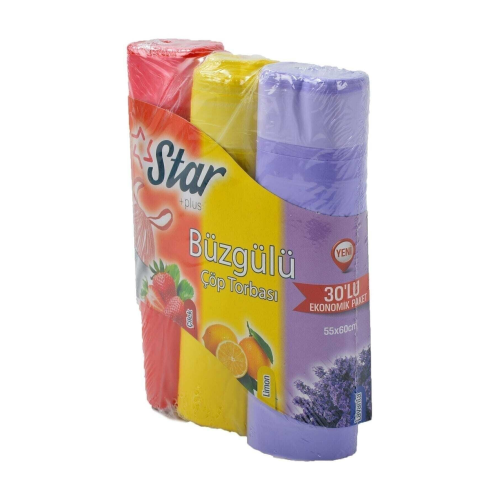 Büzgülü Çöp Torbası 55x60 Cm 3' Lü Eko Paket Lavanta-çilek-limon Kokulu Çöp Poşeti