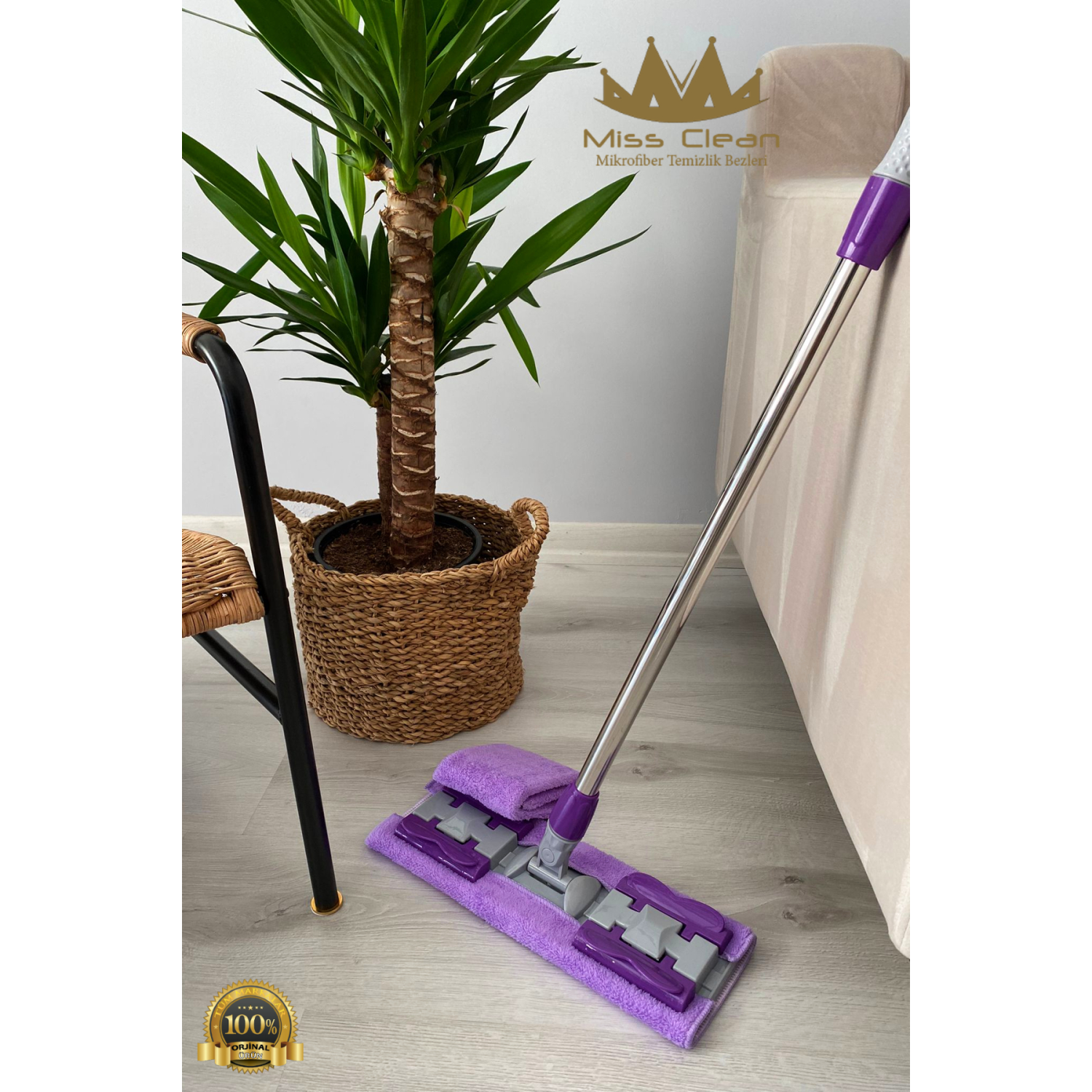 ( 1 Adet Yedek Bez Hediyeli ) Yer Mopu Fayans Duvar Yüzey Temizlik Mikrofiber Mandallı Mop