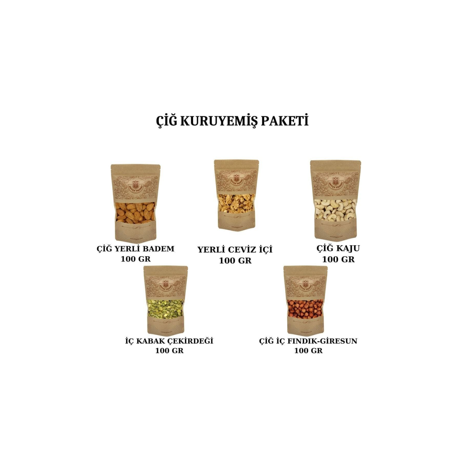 Çiğ Kuruyemiş Paketi (100 GR X 5 ADET 1 PAKET YULAF EZMESİ HEDİYE!)