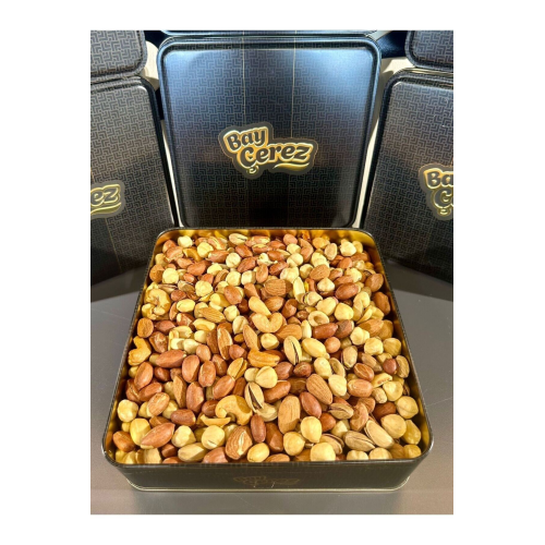 hediyelik metal kutu 5li karışık kuruyemiş extra(yerfıstığı-antep-badem-fındık-kaju)NET:1KG