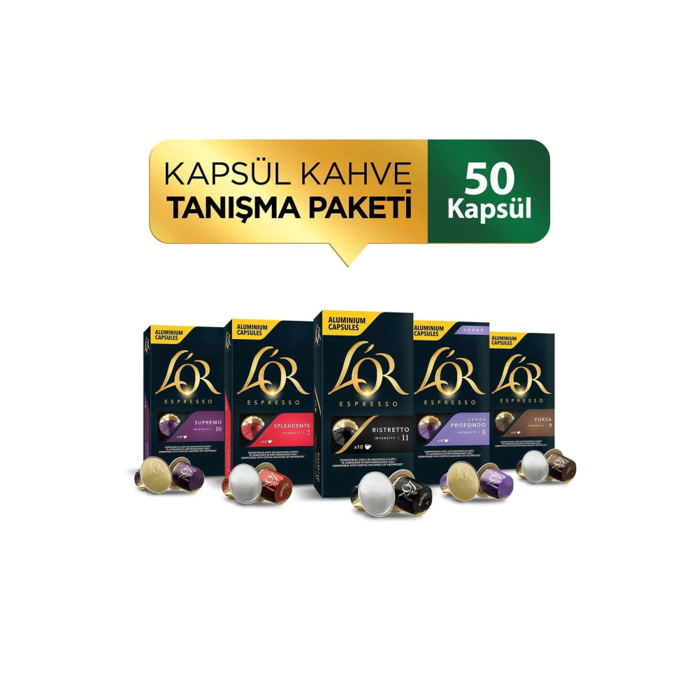 Kapsül Tanışma Paketi Nespresso Uyumlu Alüminyum Kapsül Kahve 10 Adet X 5 Paket