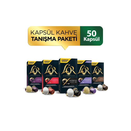Kapsül Tanışma Paketi Nespresso Uyumlu Alüminyum Kapsül Kahve 10 Adet X 5 Paket