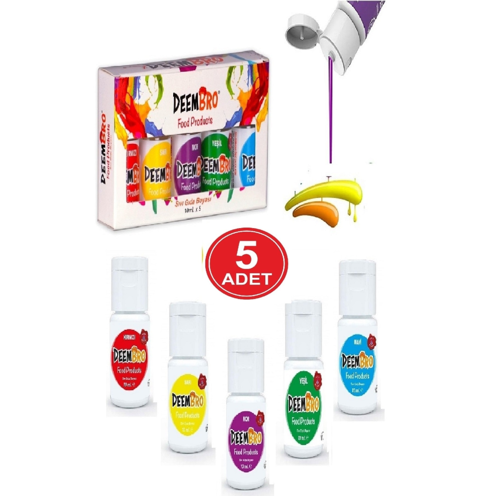 Sıvı Gıda Boyası Seti 5 Adet 5 Renk 10 ml X Su Bazlı Likit Gıda Boyaları Set 1 5 Adet