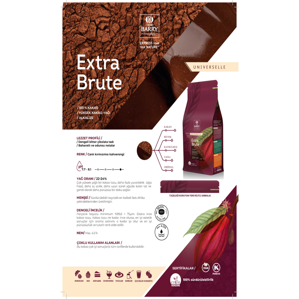 Cacao Barry Extra Brute Kakao Tozu 1 Kg (%22-24 Yağlı)