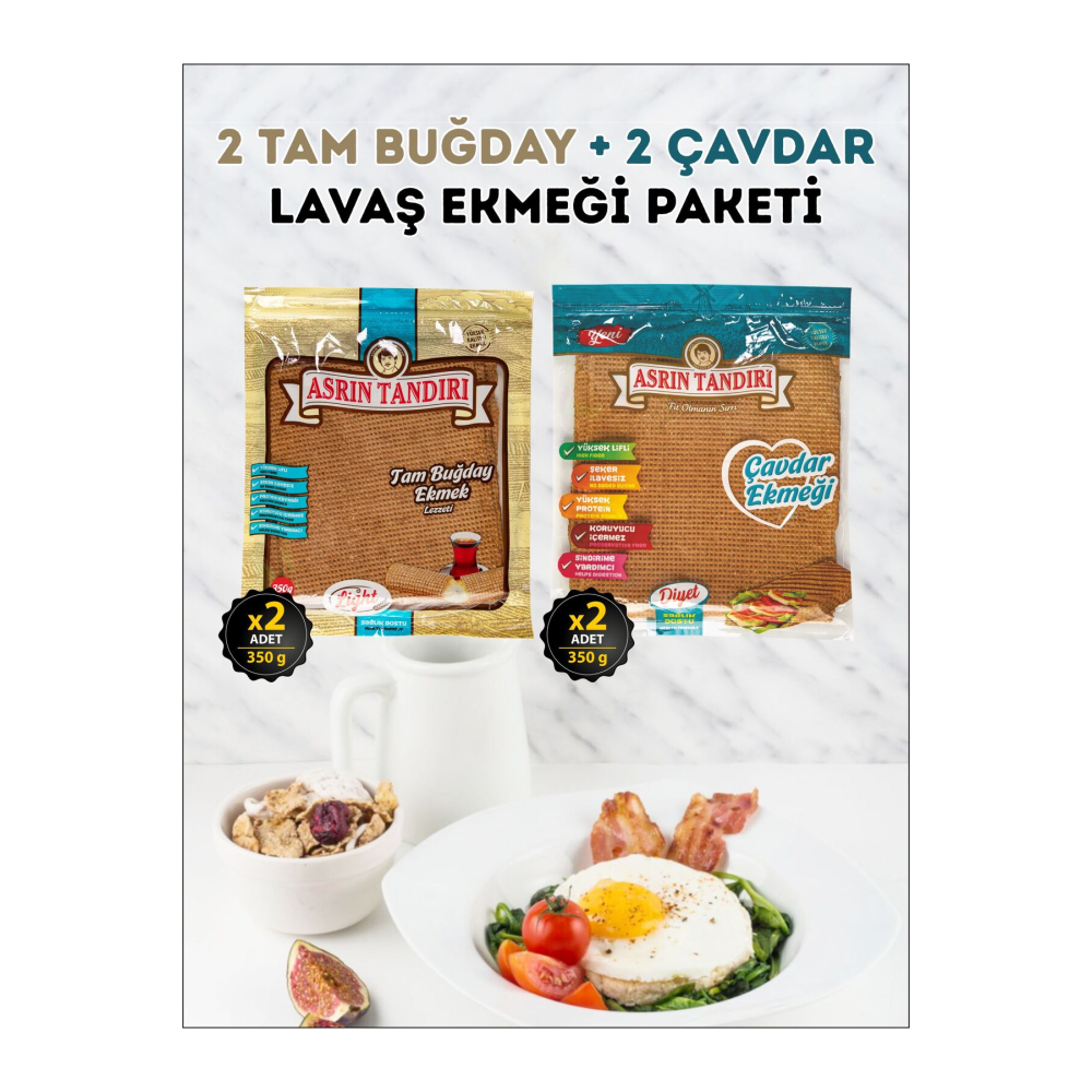 4’Lü Paket (2Adet Ekşi Mayalı Tam Buğday + 2 Adet Ekşi Mayalı Çavdar Lavaş Ekmeği Paketi)